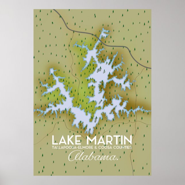 Póster Mapa de afiches del viaje del lago Martin Alabama. (Frente)