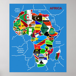 Póster Mapa de África con banderas