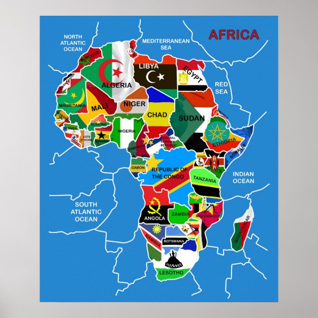 Póster Mapa de África con banderas (Frente)