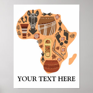 Póster Mapa de África con patrimonio cultural africano