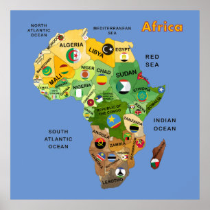 Póster Mapa de África con Poster de ilustraciones con ba