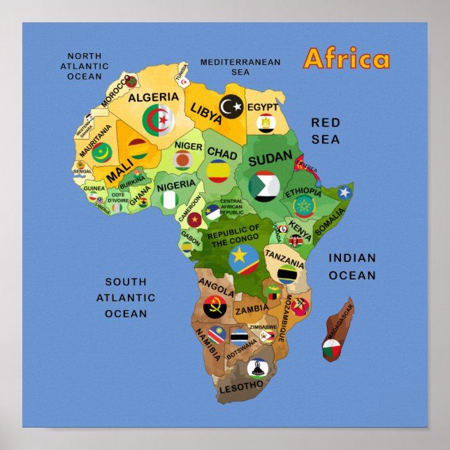 Póster Mapa de África con Poster de ilustraciones con ban (Frente)