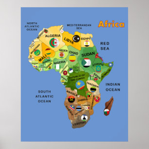 Póster Mapa de África con Poster de ilustraciones con ban