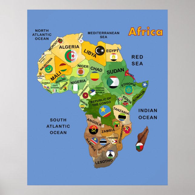 Póster Mapa de África con Poster de ilustraciones con ban (Frente)