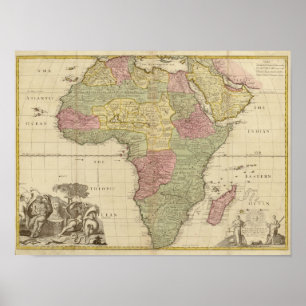 Póster Mapa de África de 1725 vintage