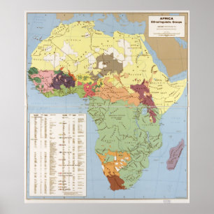 Póster Mapa de África, Grupos etnolingüísticos (1970)