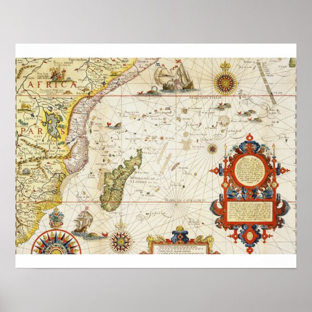 Póster Mapa de África Oriental y Madagascar, 1596 (color  (Frente)
