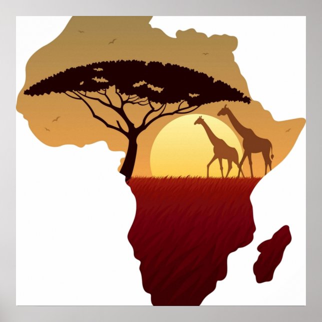Póster Mapa de África Paisaje (Frente)