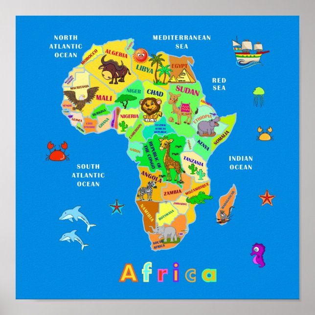 Póster Mapa de África para niños (Frente)