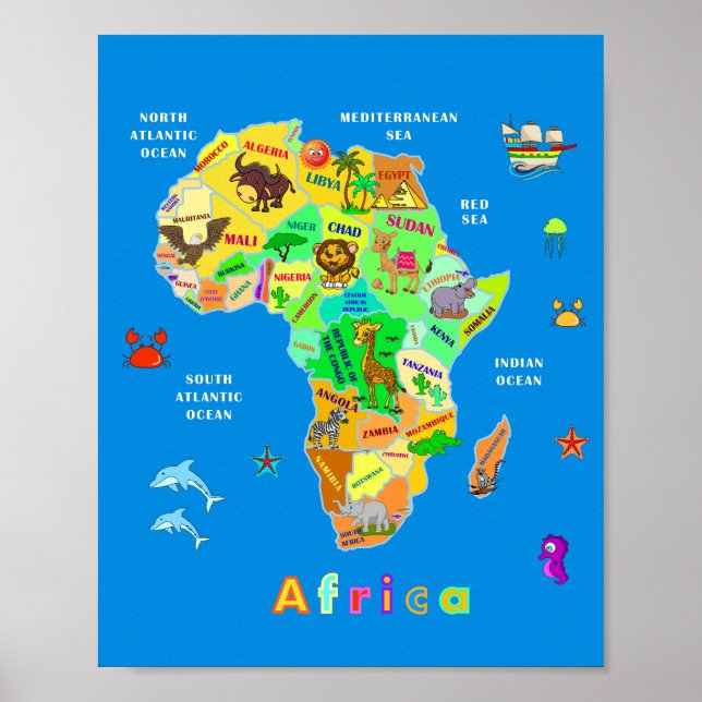 Póster Mapa de África para niños (Frente)