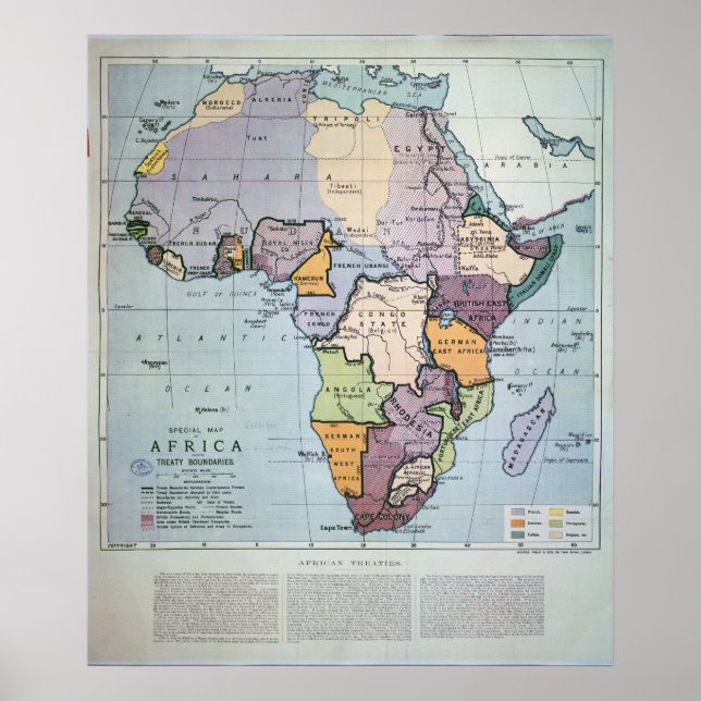 Póster Mapa de África que muestra las fronteras del Trata (Frente)