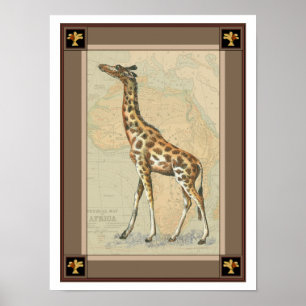 Póster Mapa de África y jirafa