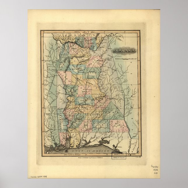 Póster Mapa de Alabama de 1826 (Frente)