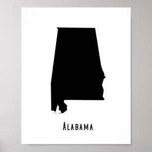 Póster Mapa de Alabama - Mapa de Alabama Moderno Blanco y