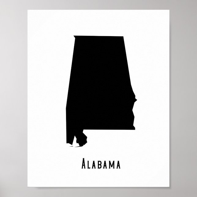 Póster Mapa de Alabama - Mapa de Alabama Moderno Blanco y (Frente)