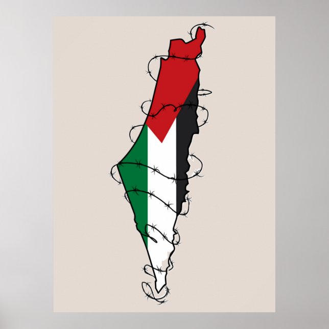 Póster Mapa de alambre de púas de Palestina Libre (Frente)