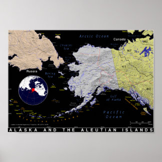 Póster Mapa de Alaska y los Aleutianos