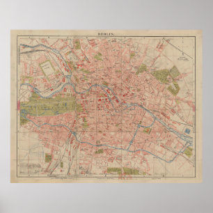 Póster Mapa de Alemania de Berlín Vintage (1883)