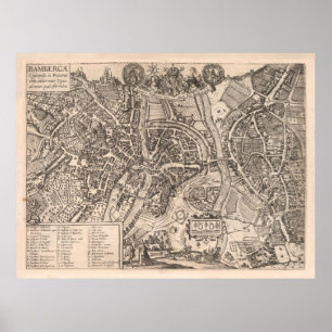 Póster Mapa de Alemania de la Antigua Bamberg (1618) Ciud