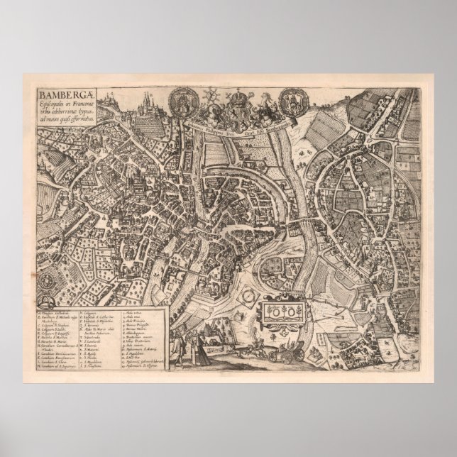 Póster Mapa de Alemania de la Antigua Bamberg (1618) Ciud (Frente)
