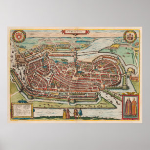 Póster Mapa de Alemania de la Antigua Hamburgo (1588)