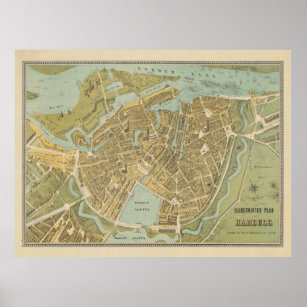 Póster Mapa de Alemania de la Antigua Hamburgo (1854)