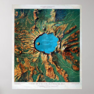 Póster Mapa de alivio del parque nacional del lago crater