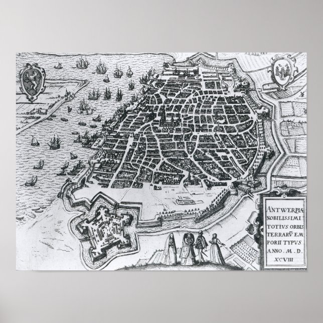 Póster Mapa de Amberes, 1598 (Frente)