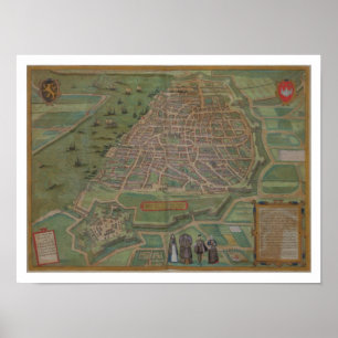 Póster Mapa de Amberes, de 'Civitates Orbis Terrarum' por