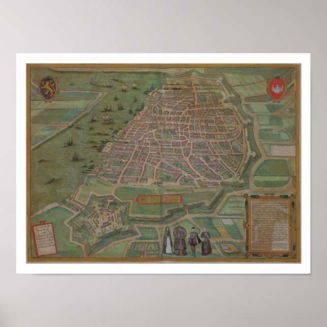 Póster Mapa de Amberes, de 'Civitates Orbis Terrarum' por (Frente)