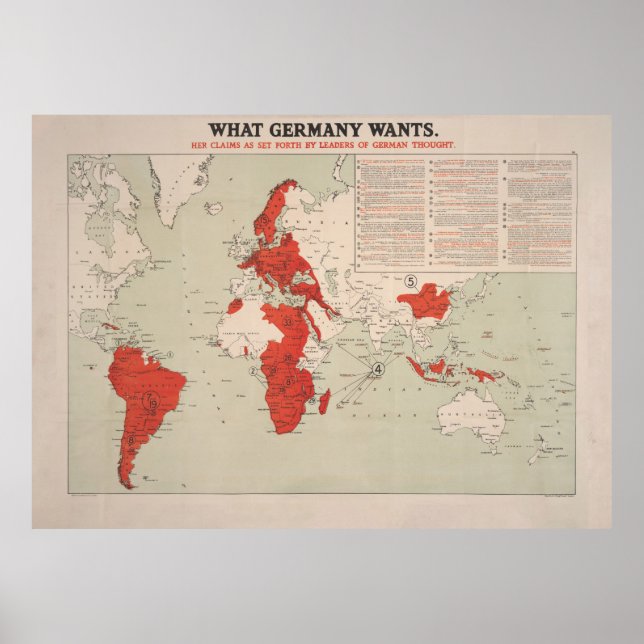 Póster Mapa de ambiciones de conquista alemanas de la Pri (Frente)