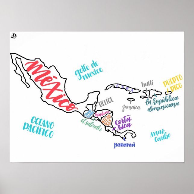 Póster Mapa de América Central (Frente)