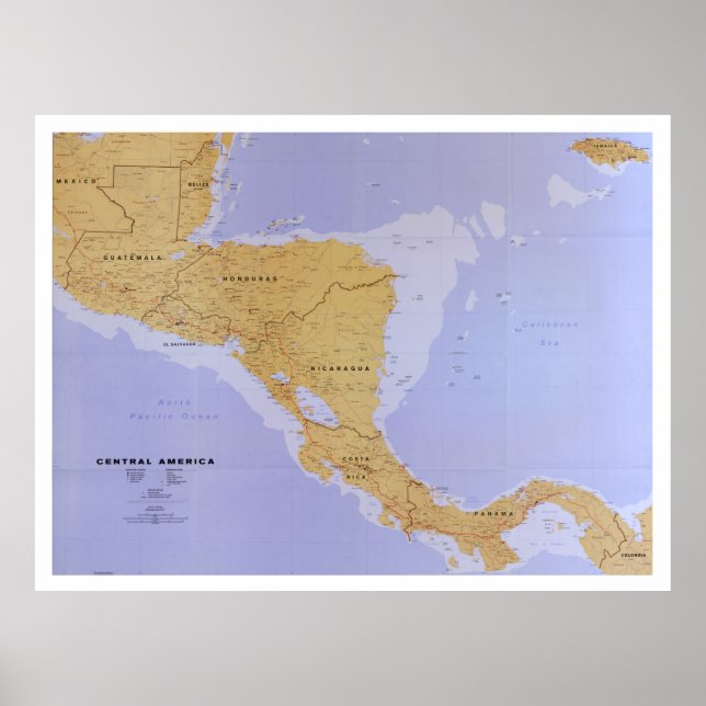 Póster Mapa de América Central (1990) Vieja América Latin (Frente)