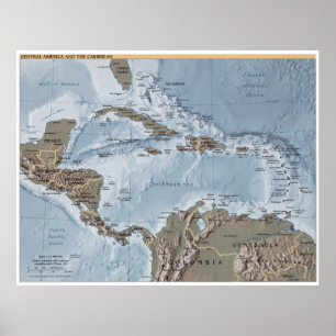 Póster Mapa de América Central y el Caribe