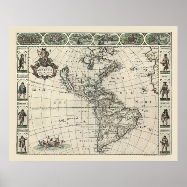 Póster Mapa de América de Frederick de Wit 1660 (Frente)