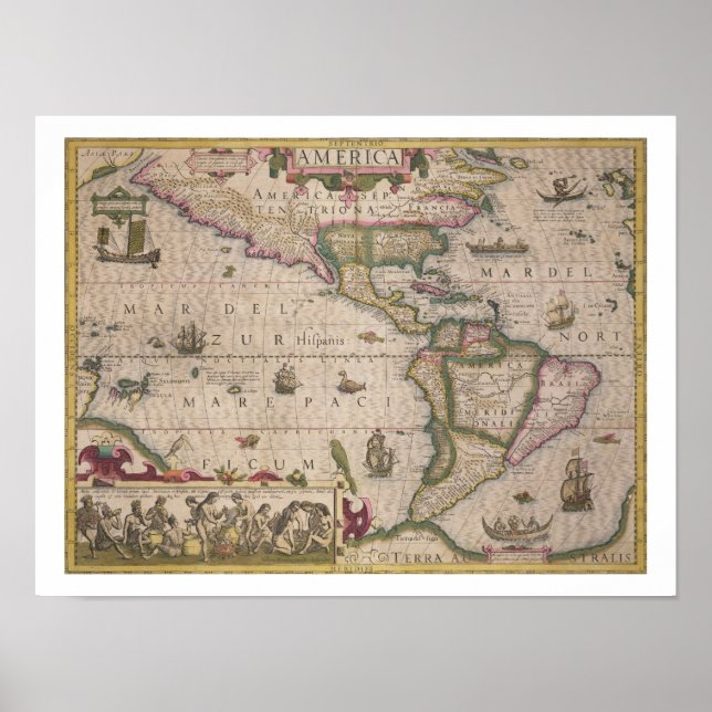 Póster Mapa de América, del "Atlas" Mercator, pub. (Frente)