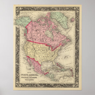 Póster Mapa De América Del Norte