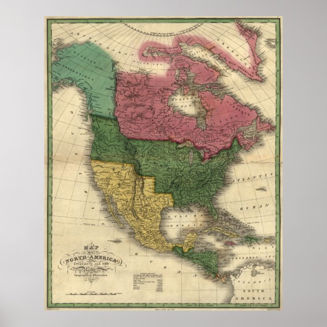 Póster Mapa de América del Norte (1826) (Frente)