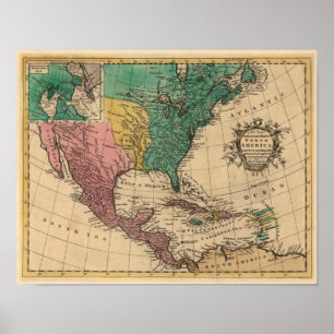 Póster Mapa de América del Norte de 1763