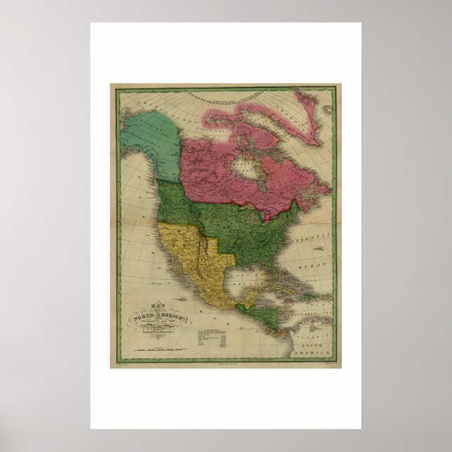 Póster Mapa de América del Norte de 1826 (Frente)