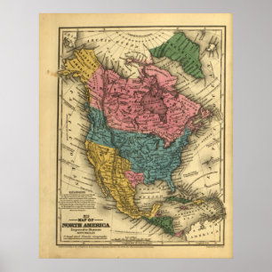 Póster Mapa de América del Norte de 1839