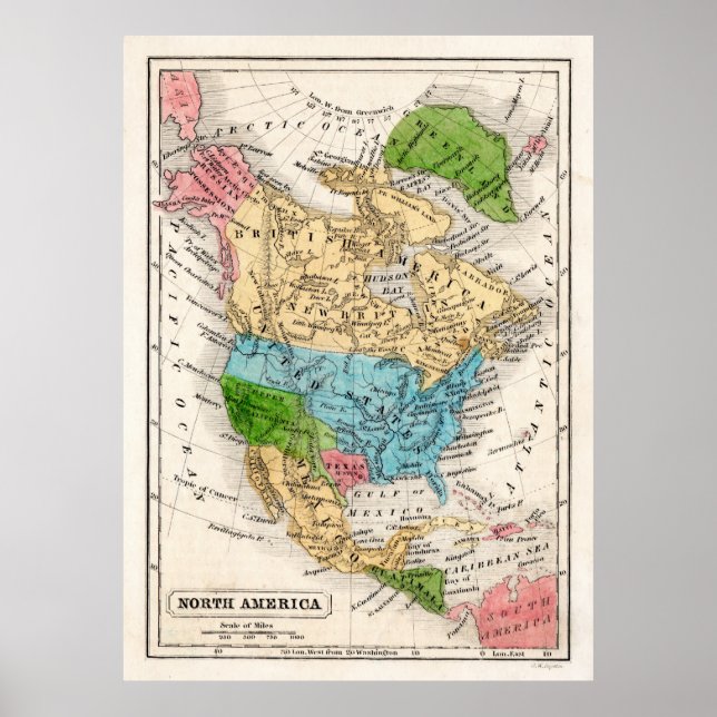 Póster Mapa de América del Norte de 1846 con la República (Frente)