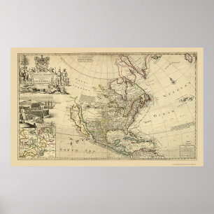 Póster Mapa de América del Norte de Herman Moll 1715