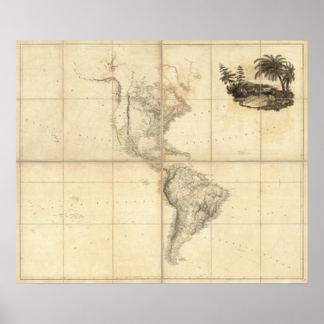 Póster Mapa de América por A Arrowsmith (Frente)