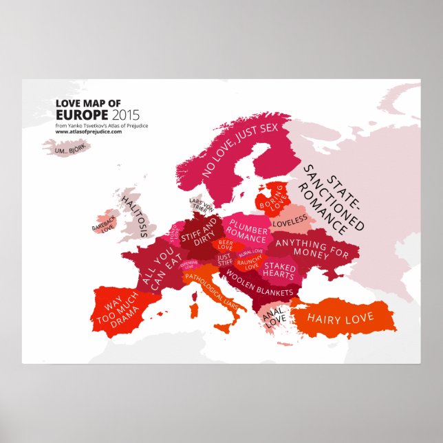 Póster Mapa de amor de Europa (Frente)