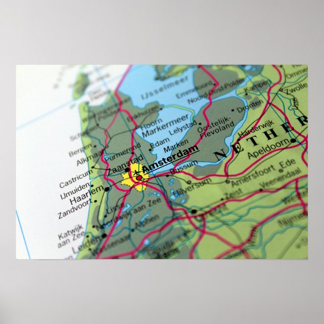 Póster Mapa de Amsterdam, Países Bajos (Frente)