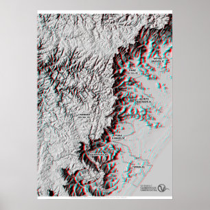 Póster Mapa de Anaglyph - Gafas 3D de uso geográfico