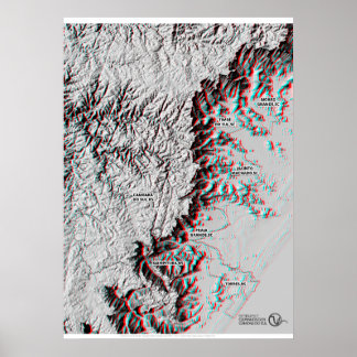 Póster Mapa de Anaglyph - Gafas 3D de uso geográfico
