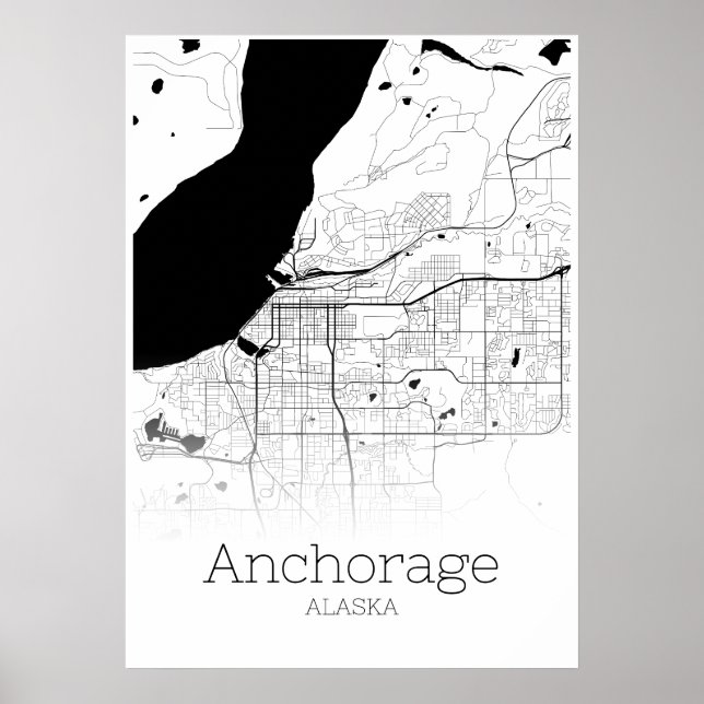 Póster Mapa de Anchorage - Alaska - Poster del Mapa de la (Frente)