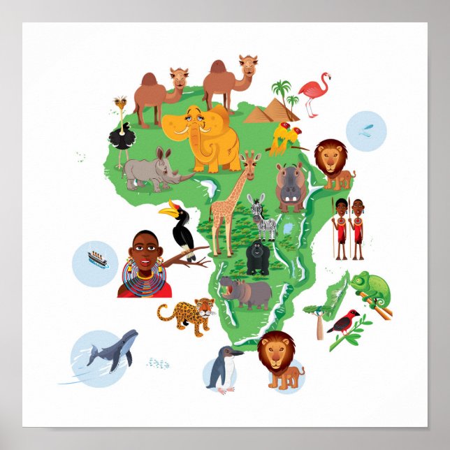 Póster Mapa de Animales de África (Frente)